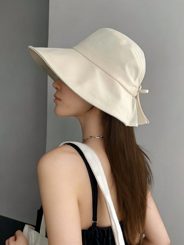 Women's Boho Elegant Sun Hat With Bow, Breathable Bucket Hat, Checkered Ribbon, Wide Brim, UV Protection, Spring Summer Outdoors Travel Bucket Hat - Image 2