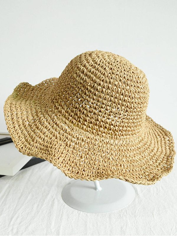 1pc Foldable Straw Hat For Women, Sun Hat For Summer Beach Trips, Sun Protection Hat, Korean Style Vacation Hat Boho - Image 4
