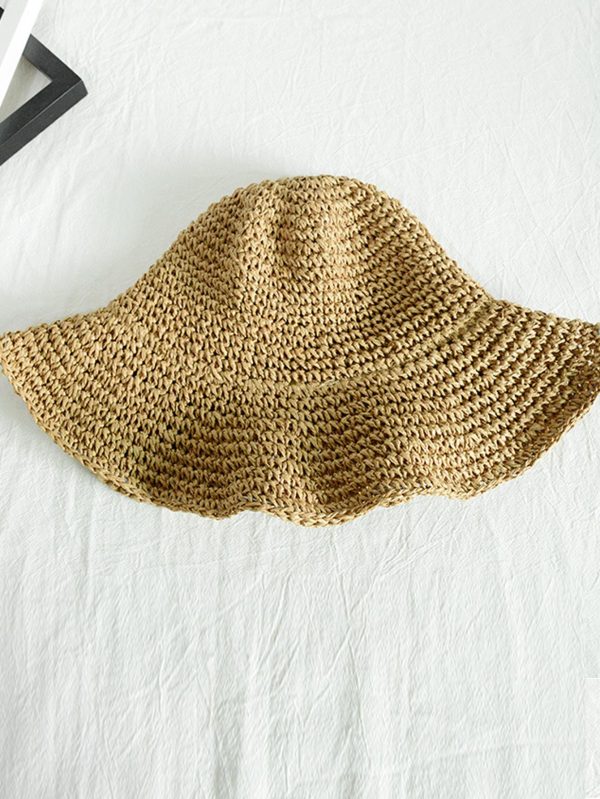 1pc Foldable Straw Hat For Women, Sun Hat For Summer Beach Trips, Sun Protection Hat, Korean Style Vacation Hat Boho - Image 3