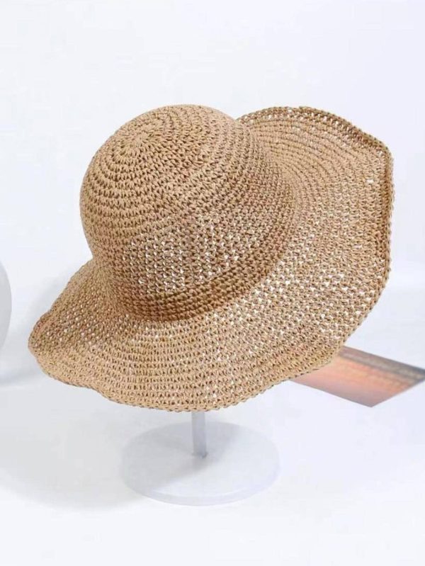 1pc Foldable Straw Hat For Women, Sun Hat For Summer Beach Trips, Sun Protection Hat, Korean Style Vacation Hat Boho - Image 2