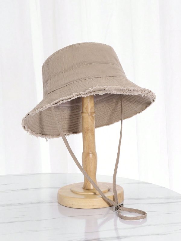 Korean-Style Frayed Brim Bucket Hat, Suitable For Outdoor Hiking UV Protection Summer - Image 2