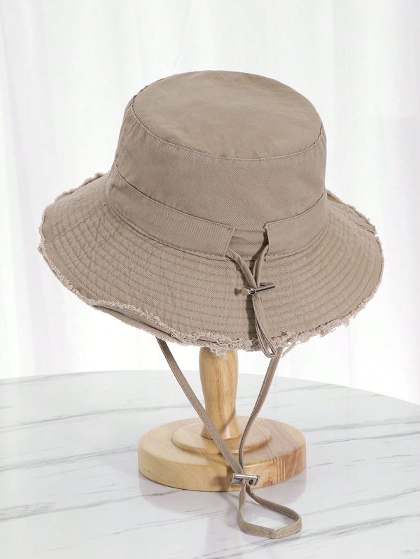 Korean-Style Frayed Brim Bucket Hat, Suitable For Outdoor Hiking UV Protection Summer