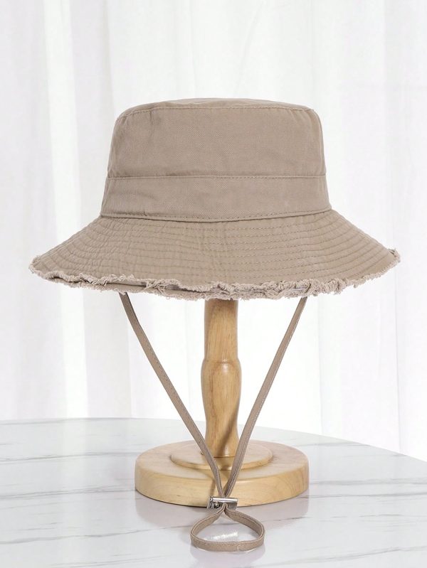 Korean-Style Frayed Brim Bucket Hat, Suitable For Outdoor Hiking UV Protection Summer - Image 3