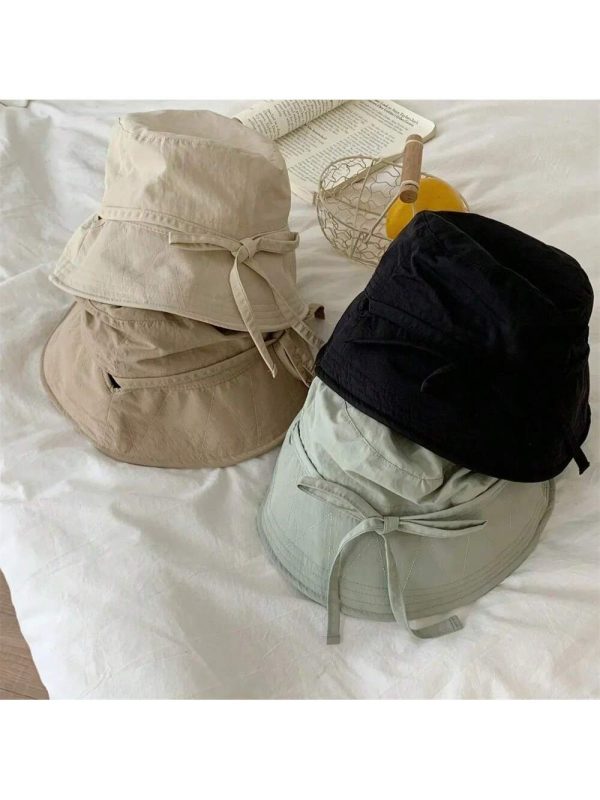 1Pc Lace-Up Bucket Hat Summer Light Thin Casual Outdoor Windbreak Rope Sunshade Basin Hat Ins Sunscreen Hat - Image 3