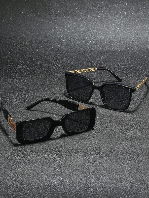 2 Pairs Unisex Black Square Frame Sunglasses With Chain Decoration, Perfect For Daily Wear, Beach Vacation, Outdoor Travel And Street Photography. Available In Multiple Colors To Choose From. Beach Accessories For Women Glasses Shades - Image 4