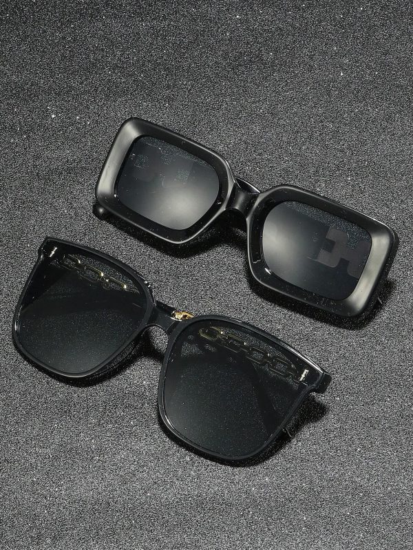 2 Pairs Unisex Black Square Frame Sunglasses With Chain Decoration, Perfect For Daily Wear, Beach Vacation, Outdoor Travel And Street Photography. Available In Multiple Colors To Choose From. Beach Accessories For Women Glasses Shades - Image 3