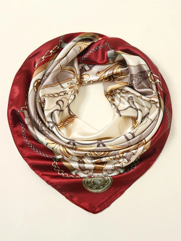 1pc Women's Fashionable Chain & Rope Printed Square Scarf, Versatile Decorative Bandana For Spring And Autumn Bandana,Hair Band,Head Band Ideal For Dressing Up Your Look Halloween - Image 4
