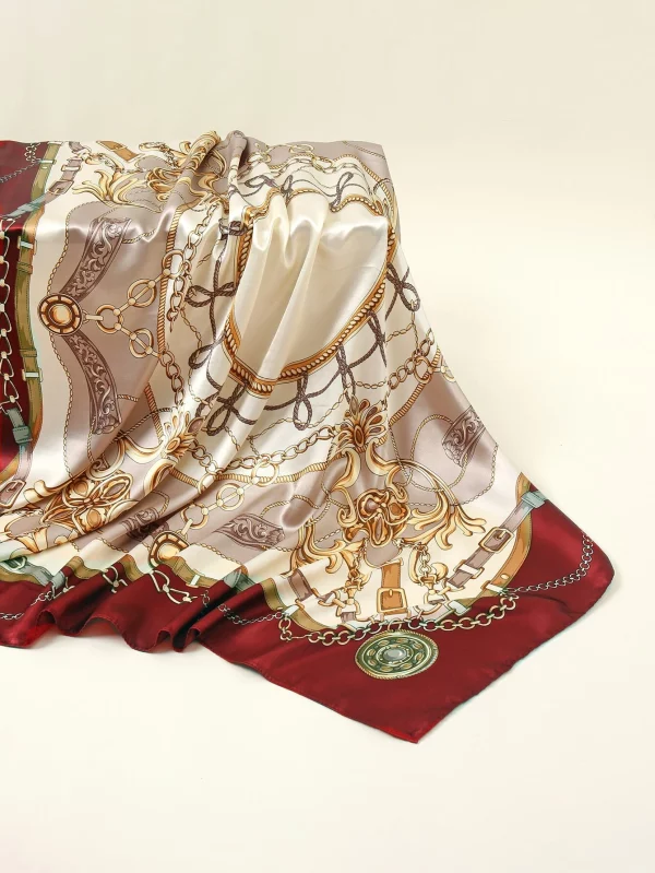 1pc Women's Fashionable Chain & Rope Printed Square Scarf, Versatile Decorative Bandana For Spring And Autumn Bandana,Hair Band,Head Band Ideal For Dressing Up Your Look Halloween - Image 3