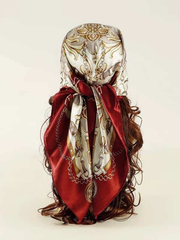 1pc Women's Fashionable Chain & Rope Printed Square Scarf, Versatile Decorative Bandana For Spring And Autumn Bandana,Hair Band,Head Band Ideal For Dressing Up Your Look Halloween