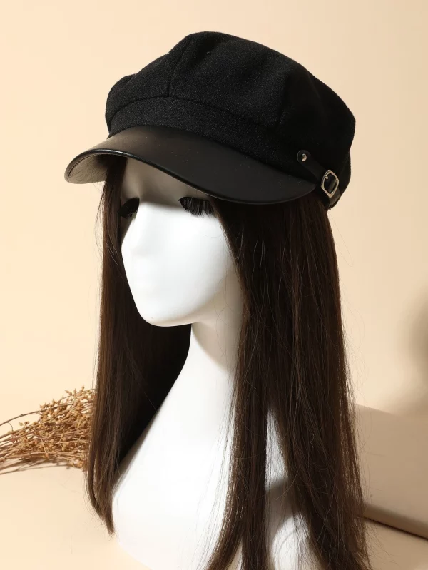 Women Buckle Decor Baker Boy Cap