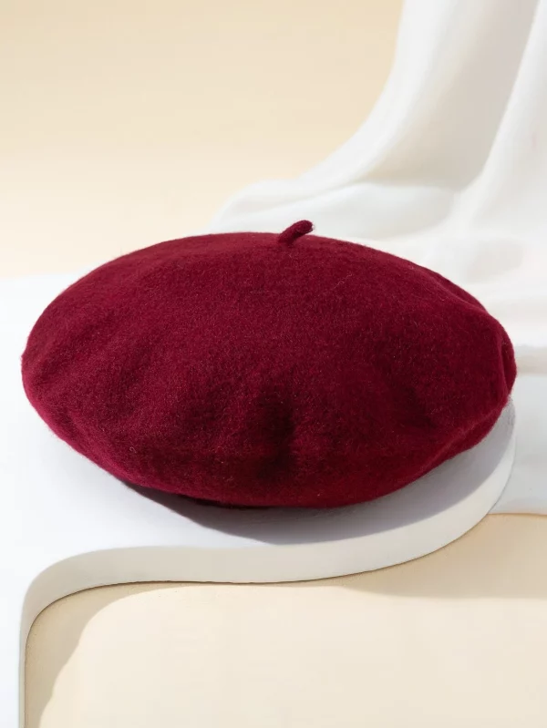 Solid Color Wool Beret With Flat Top, Japanese Style & Elegant, Suitable For Daily Wear - Image 3