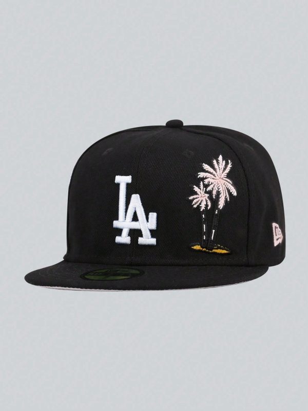 1pc New Era White Palm Tree & LA Letter Embroidered Unisex Snapback Hip-Hop Cap