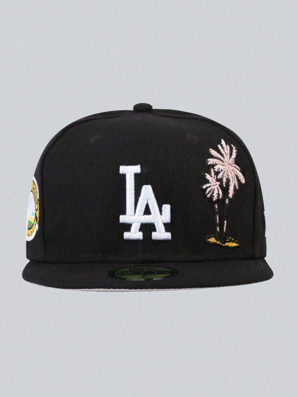 1pc New Era White Palm Tree & LA Letter Embroidered Unisex Snapback Hip-Hop Cap - Image 3