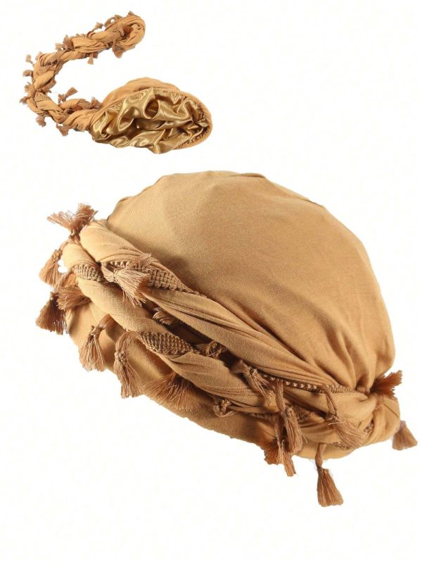 Tassel Headscarf, Halo Headscarf, Satin Lined Headscarf, Unisex Fringed Headscarf Cap Men's Hip-hop Personality Skully Hat Satin-lined Turban Hat - Image 4