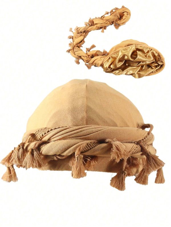 Tassel Headscarf, Halo Headscarf, Satin Lined Headscarf, Unisex Fringed Headscarf Cap Men's Hip-hop Personality Skully Hat Satin-lined Turban Hat - Image 3