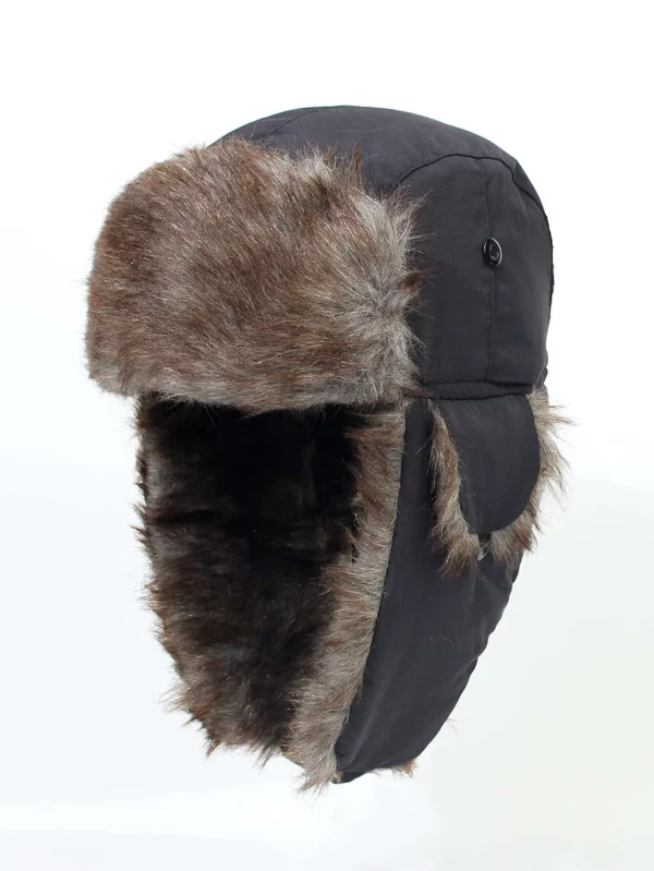Men's/Women's Black Winter Thick Warm Ear Protecting Hat With Flaps - Image 3