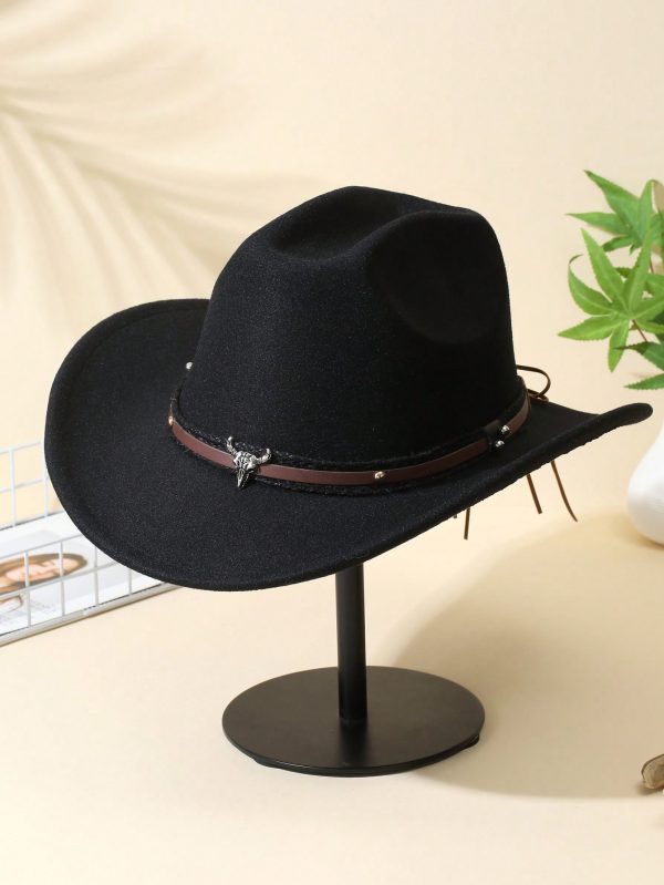 1pc Men Cattle Head & Belt Decor Boho Cowgirl Hat Cowboy Hat - Image 3