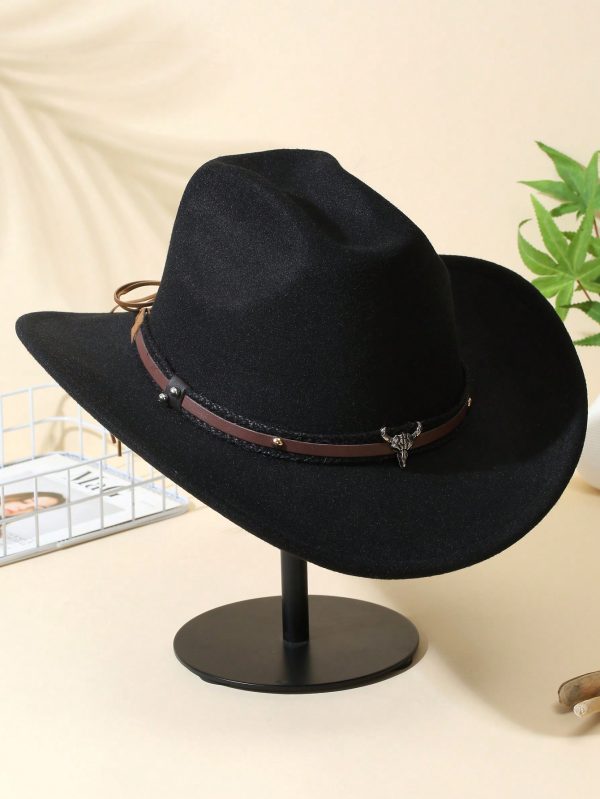 1pc Men Cattle Head & Belt Decor Boho Cowgirl Hat Cowboy Hat - Image 2