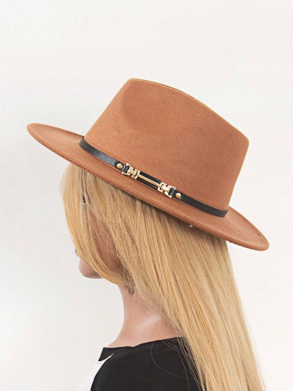 Women Casual Felt-Like Wide Brim Small Derby Hat, Decorative Bucket Hat - Image 3