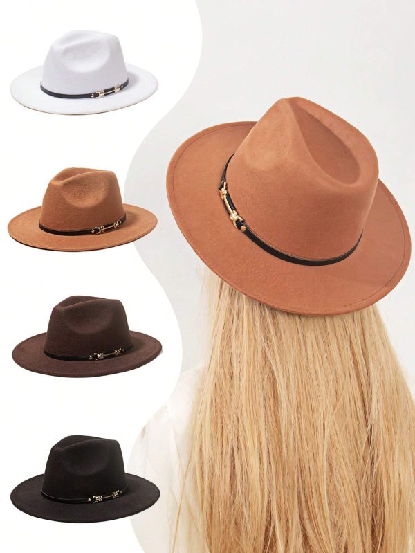 Women Casual Felt-Like Wide Brim Small Derby Hat, Decorative Bucket Hat - Image 4